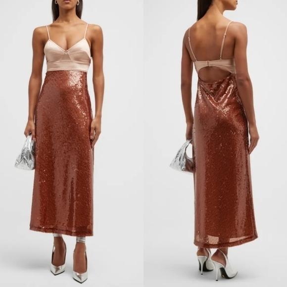 New A.L.C. Gisele Sequined Brownsirocco Midi Dress NWT 6 US - Picture 7 of 17